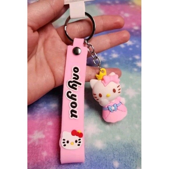 Hello Kitty Crown Wristlet Keychain Pink Rubber Sanrio "Only You" Love - Picture 1 of 4